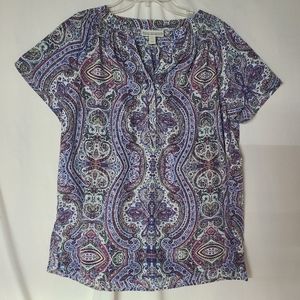 Dana Buchman Large Multicolored Short Sleeve Button Down Top